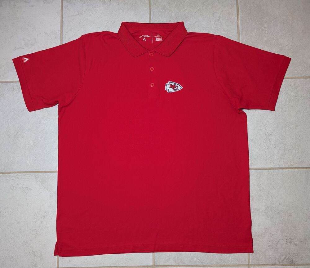 Kansas City Chiefs Men's XL Polo Golf Shirt NFL Short Sleeve Antigua Red Stretch